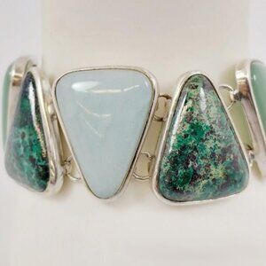 Whitney Kelly Sterling 925 Aventurine, Amazonite, Chrysocolla Link Bracelet 7.5"